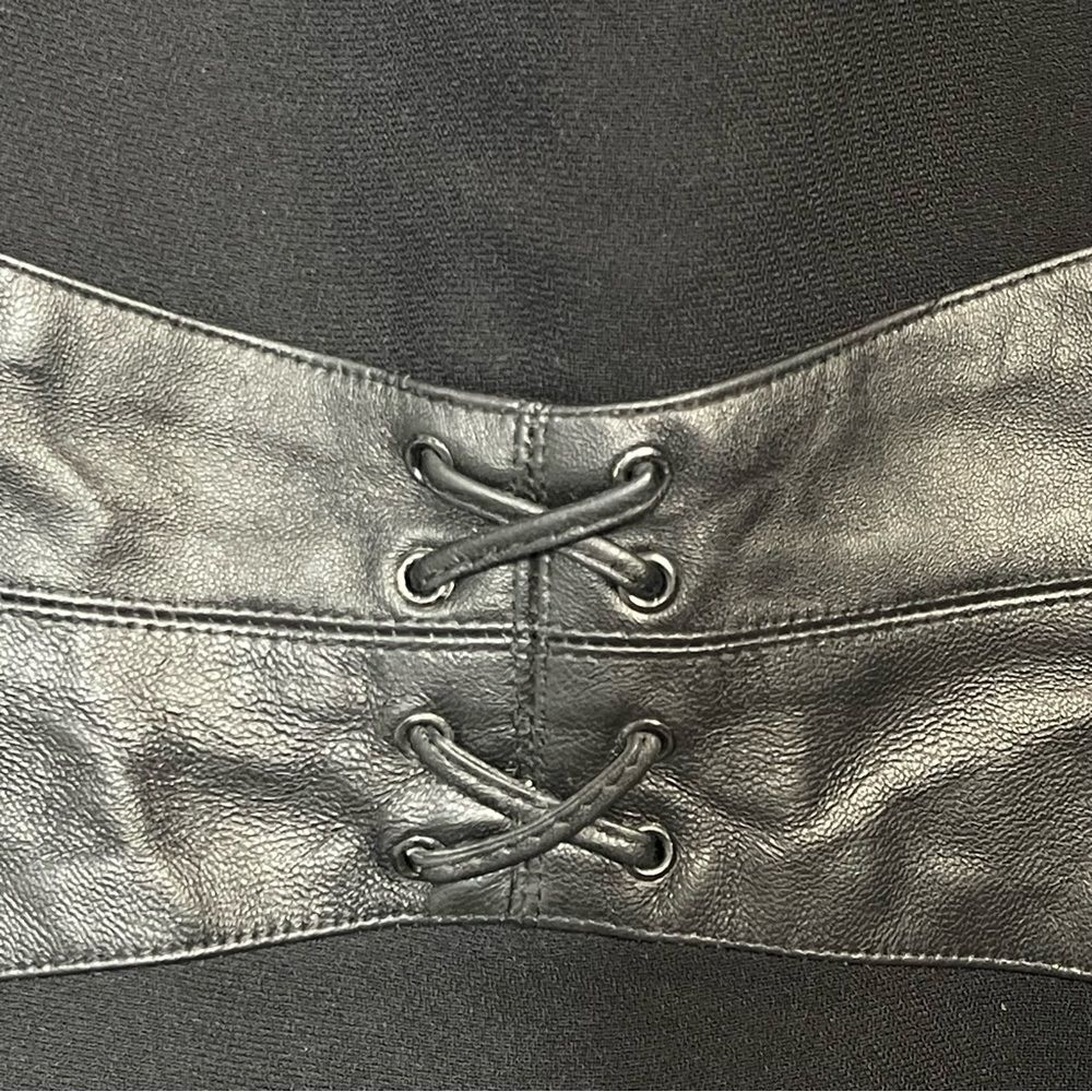 Vintage SHANI Black Leather Corset Waist Pencil Sheath Dress Work Cocktail 12 - Picture 11 of 16